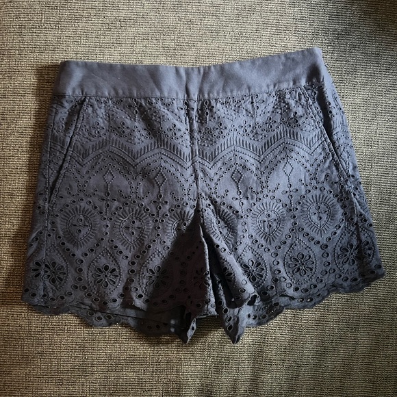LOFT Navy Cotton Eyelet Shorts - Picture 2 of 4